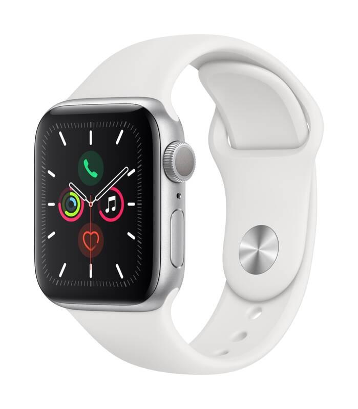 Chytré hodinky Apple Watch Series 5 GPS 40mm pouzdro ze stříbrného hliníku - bílý sportovní řemínek, Chytré, hodinky, Apple, Watch, Series, 5, GPS, 40mm, pouzdro, ze, stříbrného, hliníku, bílý, sportovní, řemínek