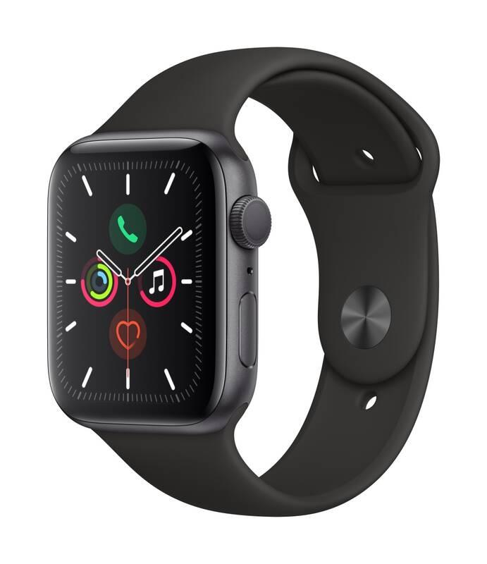 Chytré hodinky Apple Watch Series 5 GPS 44mm pouzdro z vesmírně šedého hliníku - černý sportovní řemínek