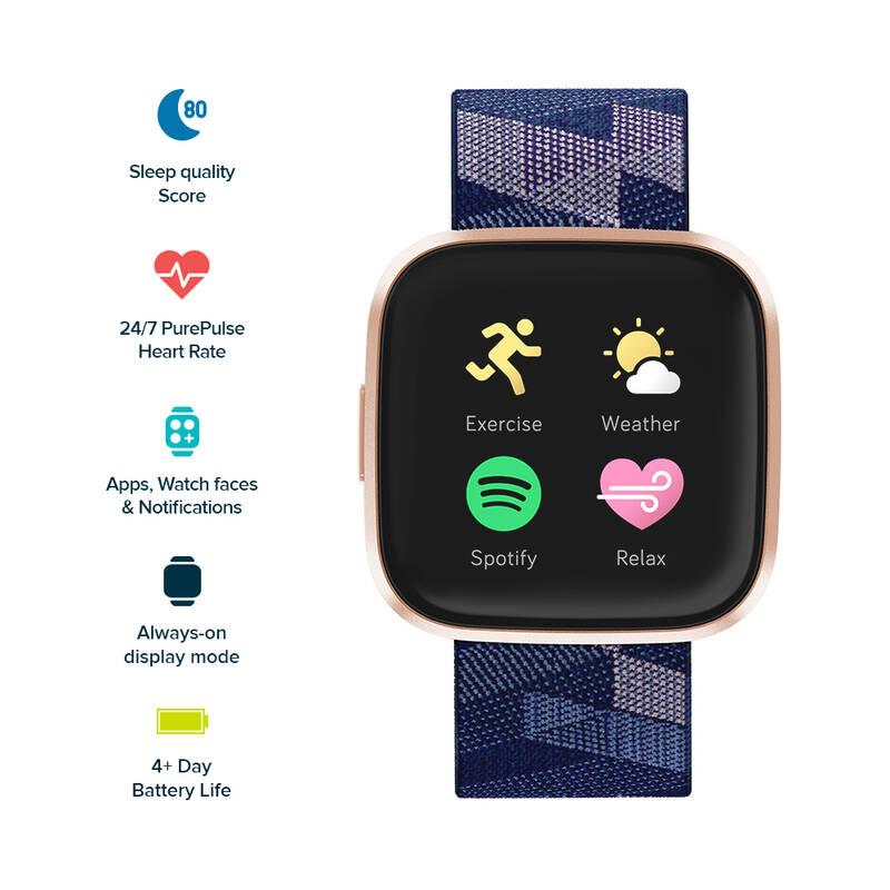 Chytré hodinky Fitbit Versa 2 Special Edition - Navy & Pink Woven