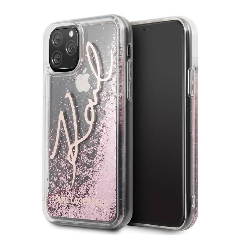 Kryt na mobil Karl Lagerfeld Glitter Signature pro Apple iPhone 11 Pro Max růžový