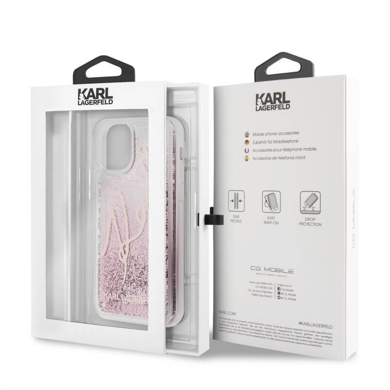 Kryt na mobil Karl Lagerfeld Glitter Signature pro Apple iPhone 11 Pro růžový