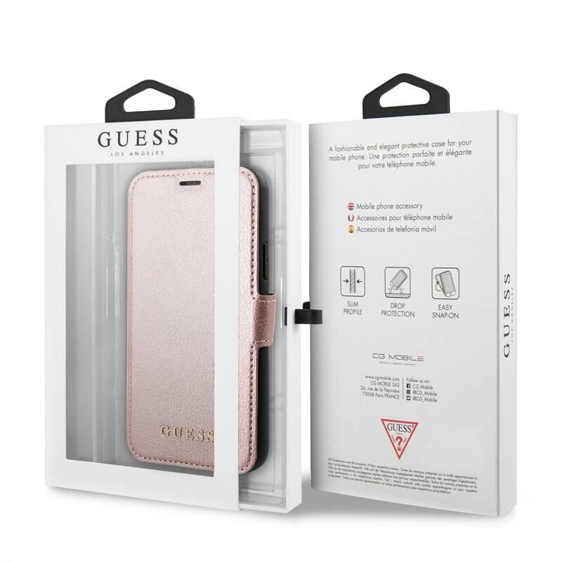 Pouzdro na mobil flipové Guess Iridescent Book pro Apple iPhone 11 Pro Max růžové