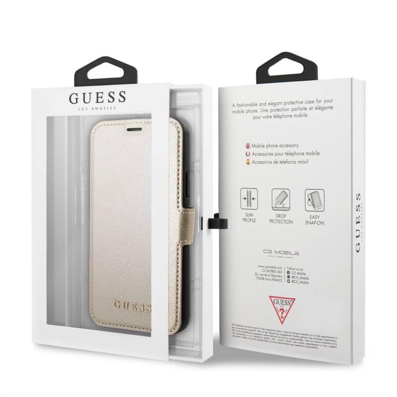 Pouzdro na mobil flipové Guess Iridescent Book pro Apple iPhone 11 Pro Max zlaté