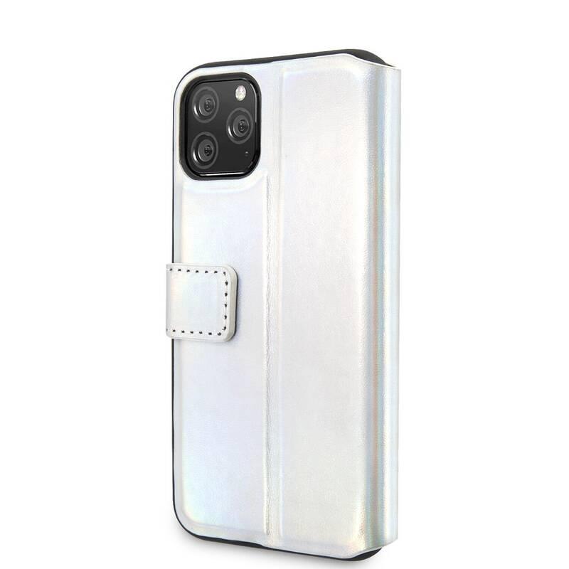 Pouzdro na mobil flipové Guess Iridescent Book pro Apple iPhone 11 Pro stříbrné