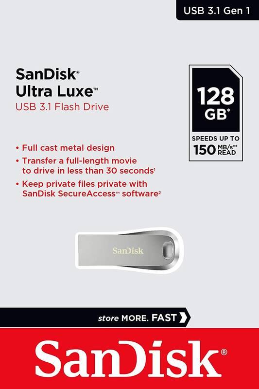 USB Flash Sandisk Ultra Luxe 128GB stříbrný, USB, Flash, Sandisk, Ultra, Luxe, 128GB, stříbrný