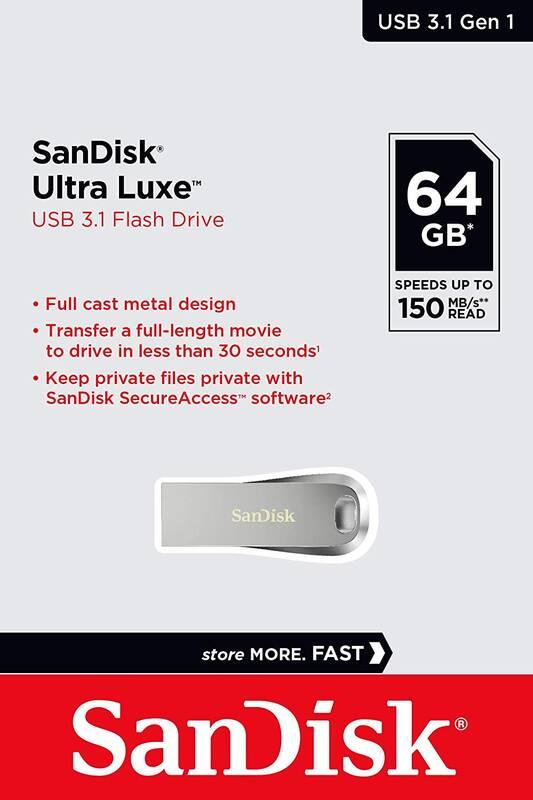 USB Flash Sandisk Ultra Luxe 64GB stříbrný