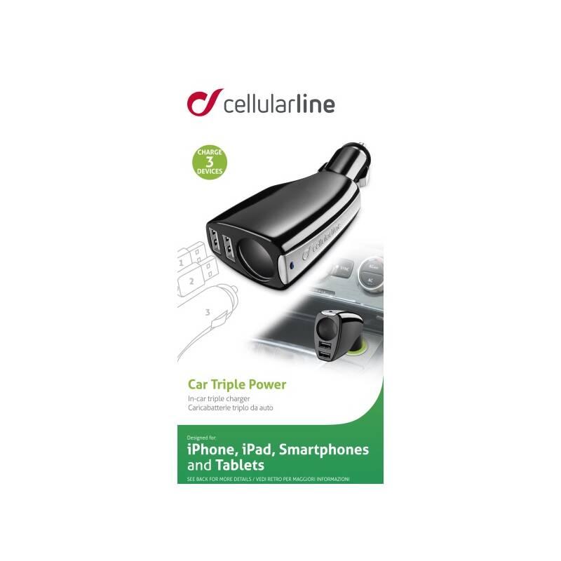 Adaptér do auta CellularLine CL, 2 x USB černý