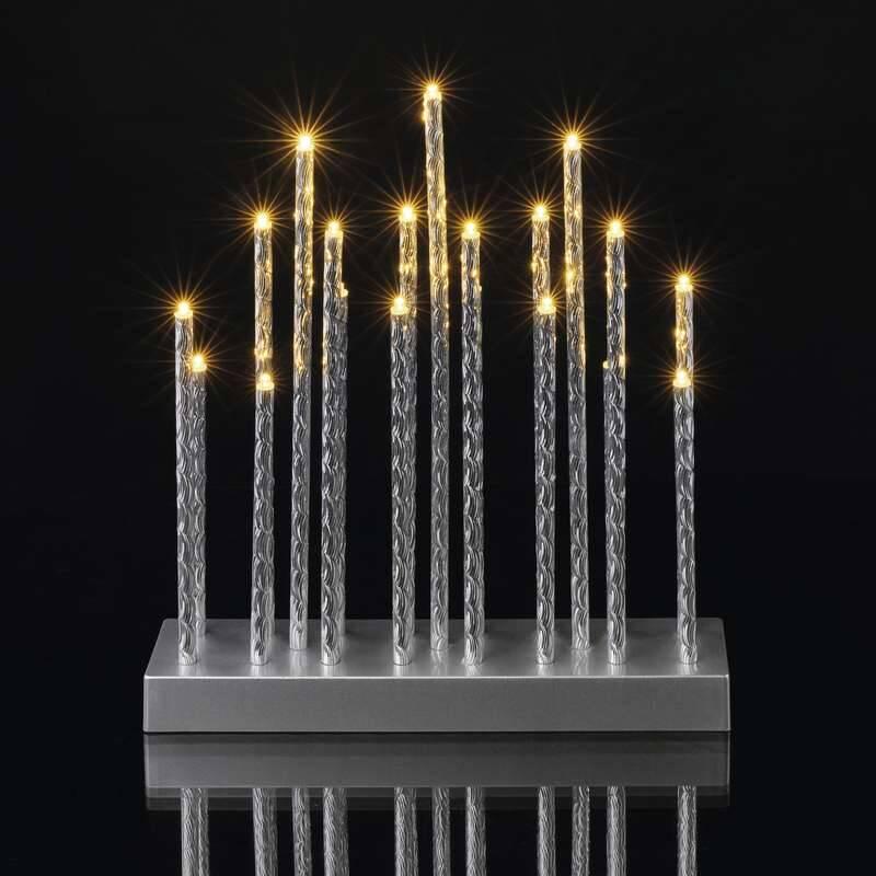LED dekorace EMOS svícen stříbrný, 3× AA, teplá bílá, časovač