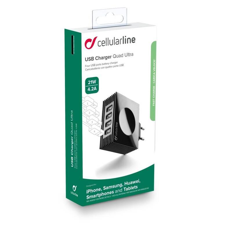 Nabíječka do sítě CellularLine Quad Ultra 4 x USB, 21W 4.2 A černá