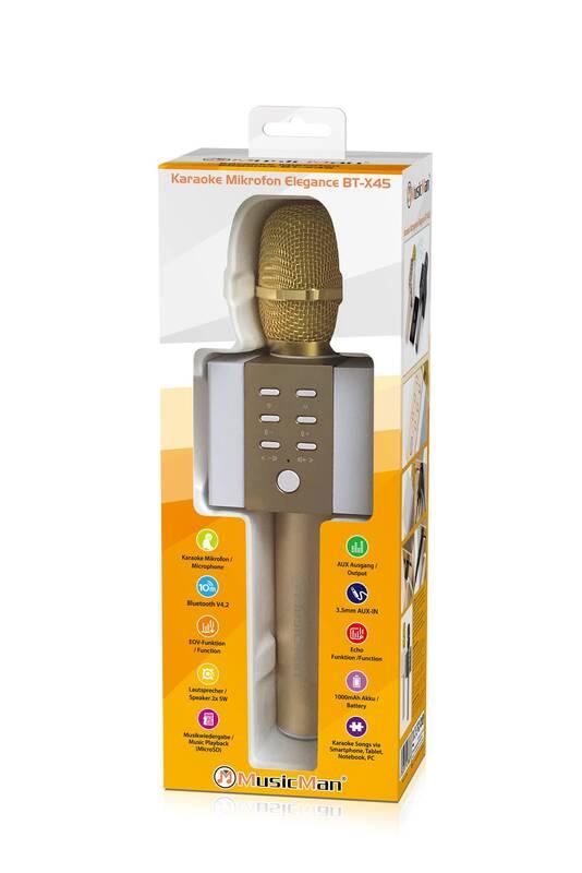 Přenosný reproduktor Technaxx ELEGANCE, karaoke mikrofon zlatý