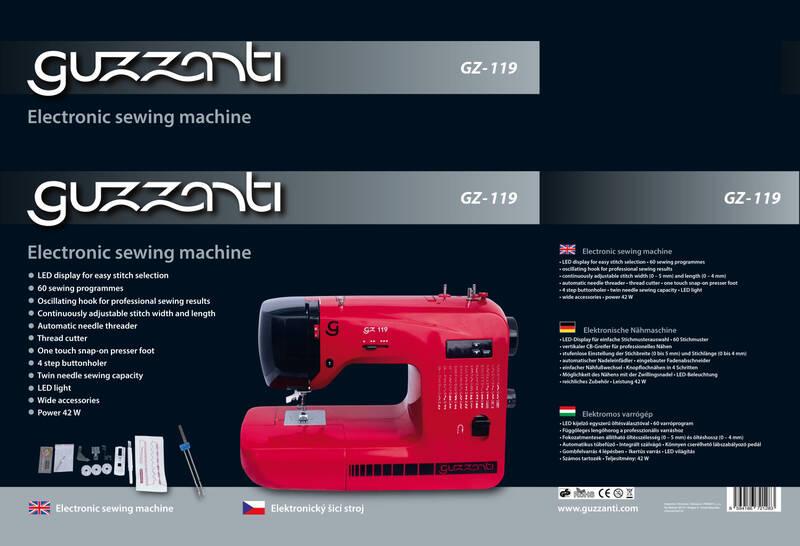 Šicí stroj Guzzanti GZ 119 červený, Šicí, stroj, Guzzanti, GZ, 119, červený