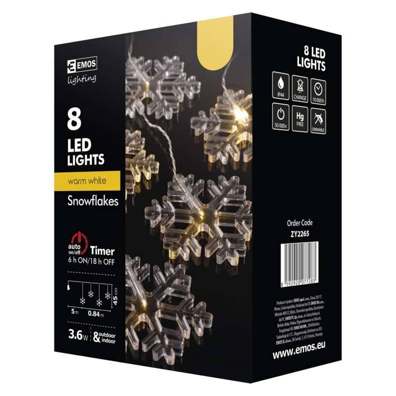Vánoční osvětlení EMOS 8 LED vánoční závěs, vločky, 80cm, venkovní, teplá bílá, časovač, Vánoční, osvětlení, EMOS, 8, LED, vánoční, závěs, vločky, 80cm, venkovní, teplá, bílá, časovač
