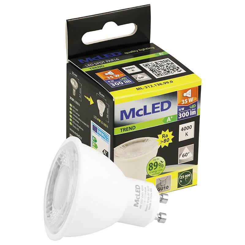Žárovka LED McLED bodová, 4W, GU10, neutrální bílá