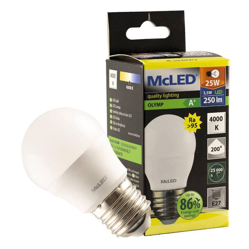 Žárovka LED McLED kapka, 3,5W, E27, neutrální bílá, Žárovka, LED, McLED, kapka, 3,5W, E27, neutrální, bílá