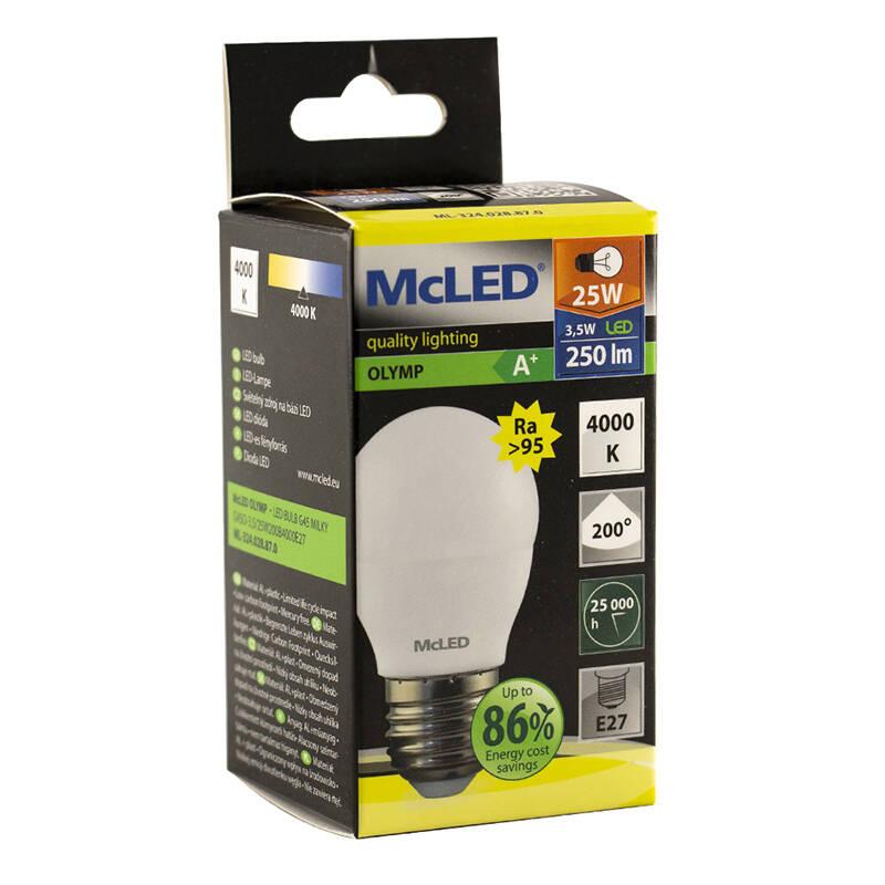 Žárovka LED McLED kapka, 3,5W, E27, neutrální bílá, Žárovka, LED, McLED, kapka, 3,5W, E27, neutrální, bílá