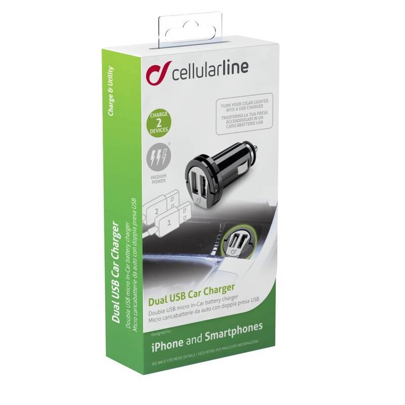 Adaptér do auta CellularLine 2x USB, 2A černý