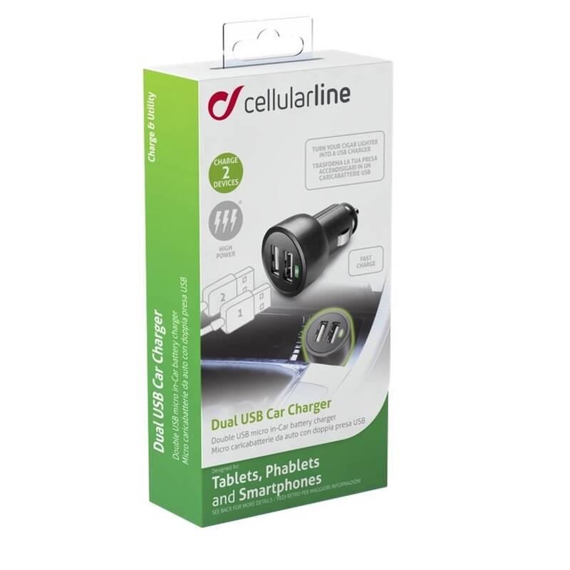 Adaptér do auta CellularLine 2x USB, 3,1A černý