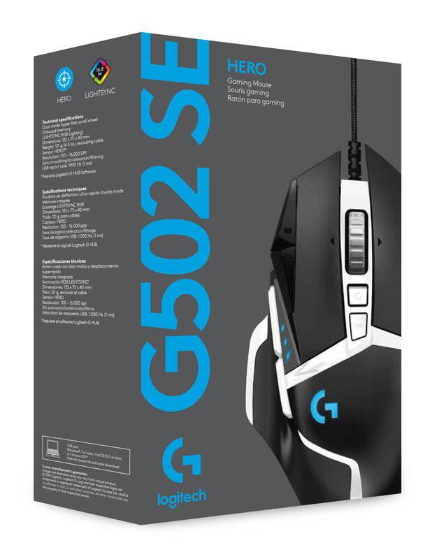 Myš Logitech G502 SE Hero High Performance černá bílá, Myš, Logitech, G502, SE, Hero, High, Performance, černá, bílá