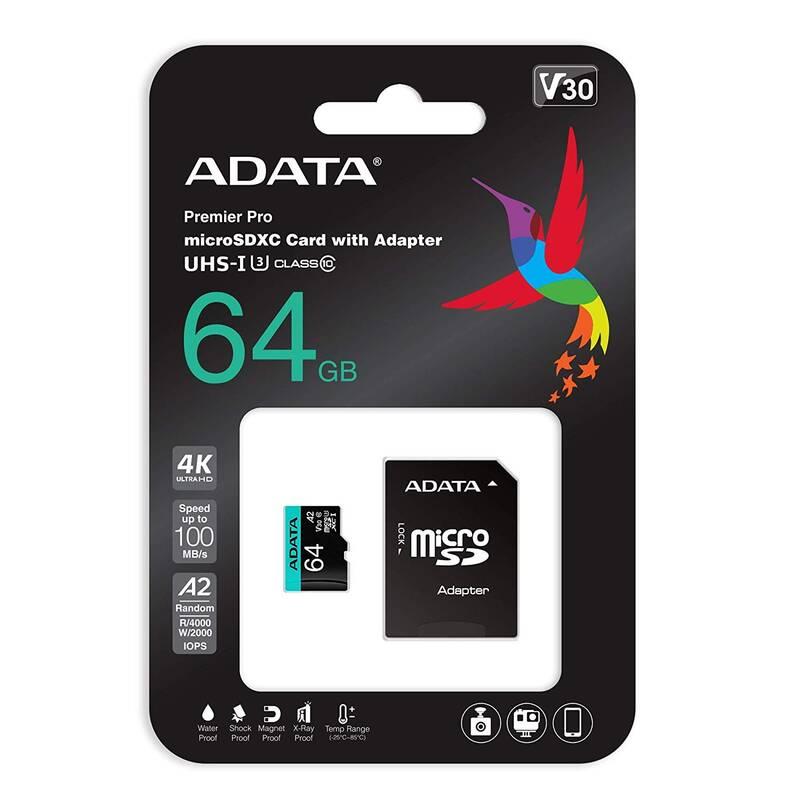 Paměťová karta ADATA Premier Pro MicroSDXC 64GB adaptér, Paměťová, karta, ADATA, Premier, Pro, MicroSDXC, 64GB, adaptér