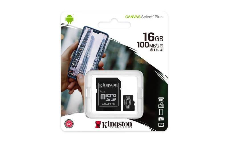 Paměťová karta Kingston Canvas Select Plus MicroSDHC 16GB UHS-I U1 adapter, Paměťová, karta, Kingston, Canvas, Select, Plus, MicroSDHC, 16GB, UHS-I, U1, adapter