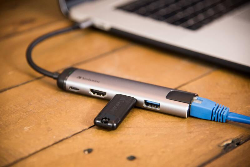 USB Hub Verbatim USB-C 2xUSB 3.0, HDMI, RJ45 šedý