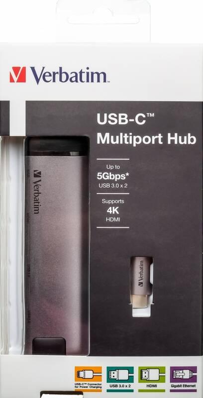 USB Hub Verbatim USB-C 2xUSB 3.0, HDMI, RJ45 šedý