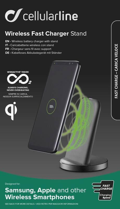 Bezdrátová nabíječka CellularLine Wireless Fast Charger Stand černá