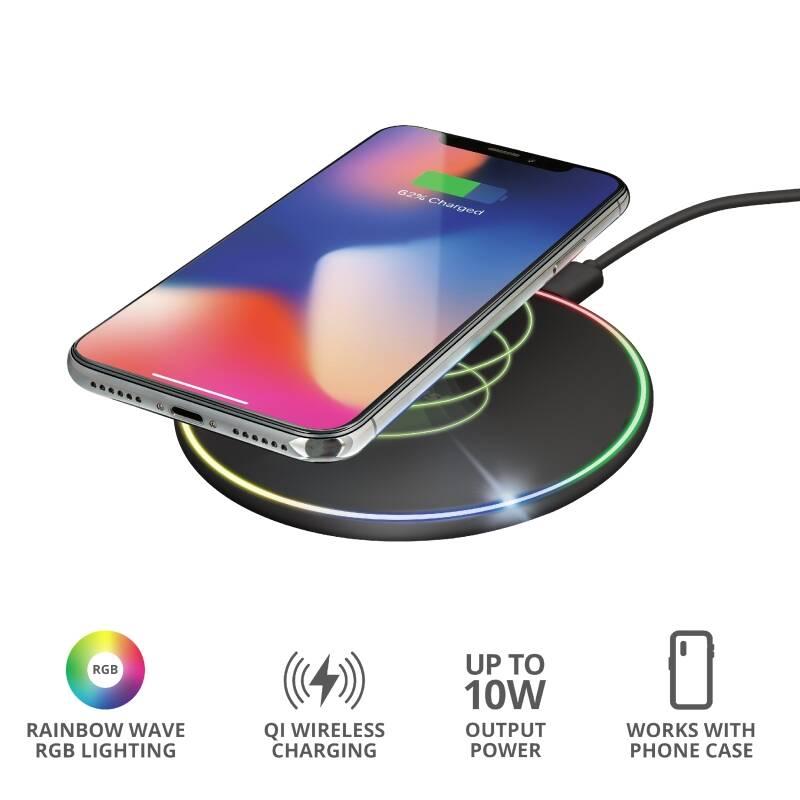Bezdrátová nabíječka Trust Lumo10 RGB, QC 3.0 černá