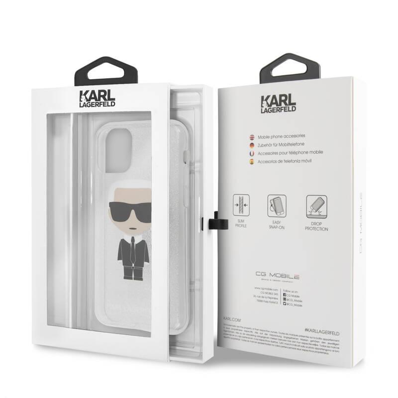 Kryt na mobil Karl Lagerfeld Glitter Iconic pro Apple iPhone 11 Pro stříbrný