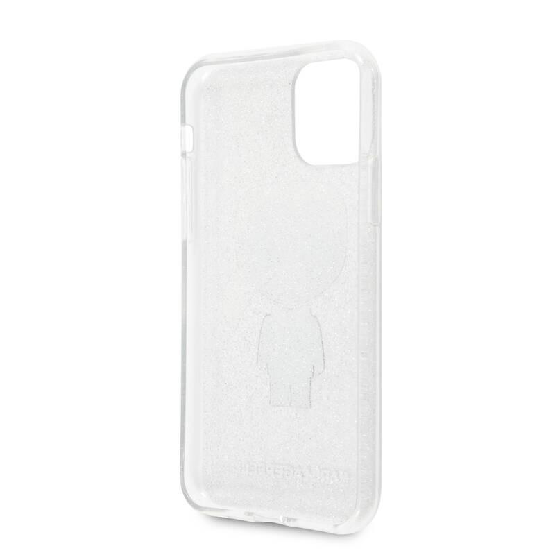 Kryt na mobil Karl Lagerfeld Glitter Iconic pro Apple iPhone 11 stříbrný