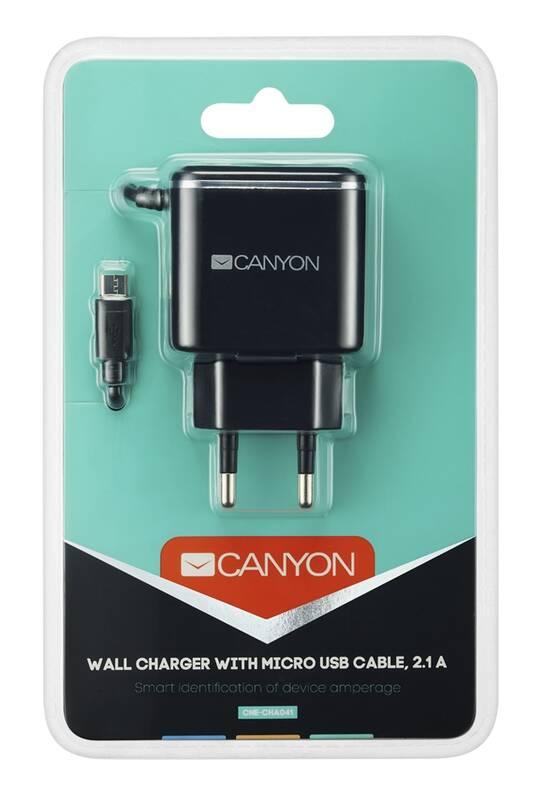 Nabíječka do sítě Canyon 1x USB, Micro USB kabel 1m černá, Nabíječka, do, sítě, Canyon, 1x, USB, Micro, USB, kabel, 1m, černá
