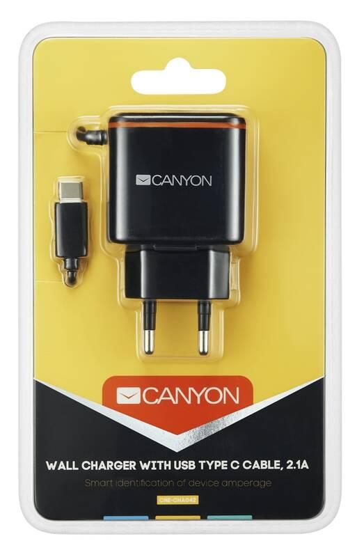 Nabíječka do sítě Canyon 1xUSB, USB-C kabel 1m černá