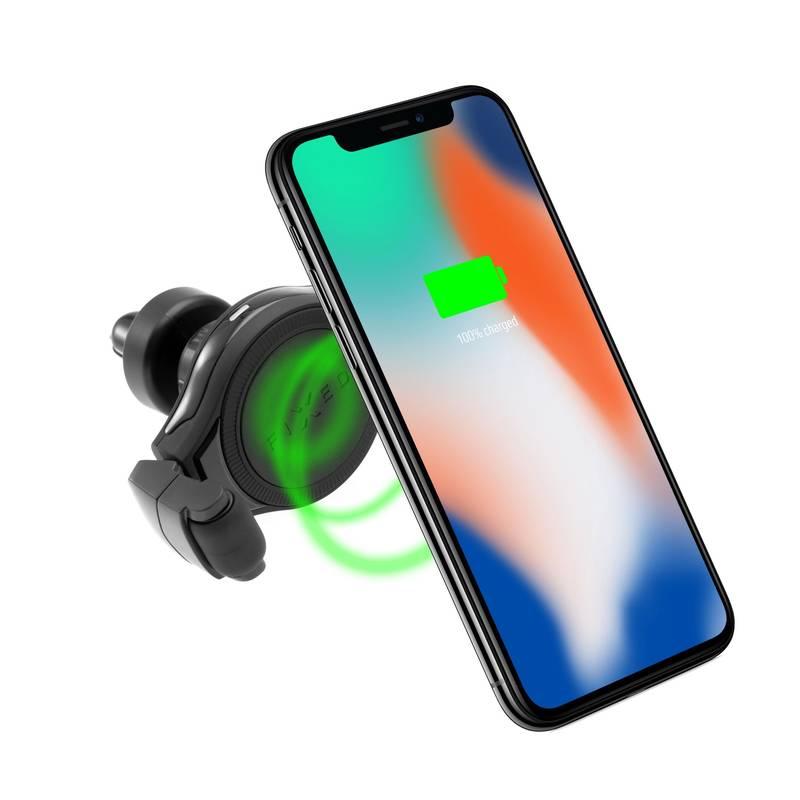 Držák na mobil FIXED Roll do mřížky ventilace, bezdrátové nabíjení černý