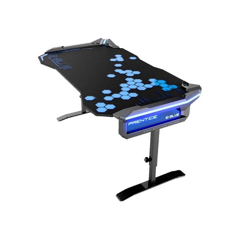 Herní stůl E-Blue 135x78,5 cm, RGB podsvícení, výškově nastavitelný, s podložkou pod myš černý modrý