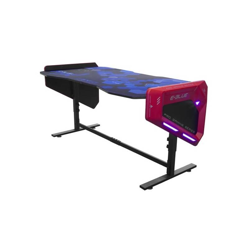 Herní stůl E-Blue 165x88 cm, RGB podsvícení, výškově nastavitelný, s podložkou pod myš černý červený