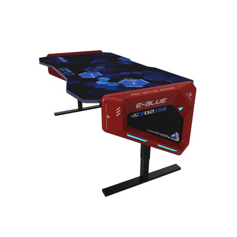 Herní stůl E-Blue 165x88 cm, RGB podsvícení, výškově nastavitelný, s podložkou pod myš černý červený