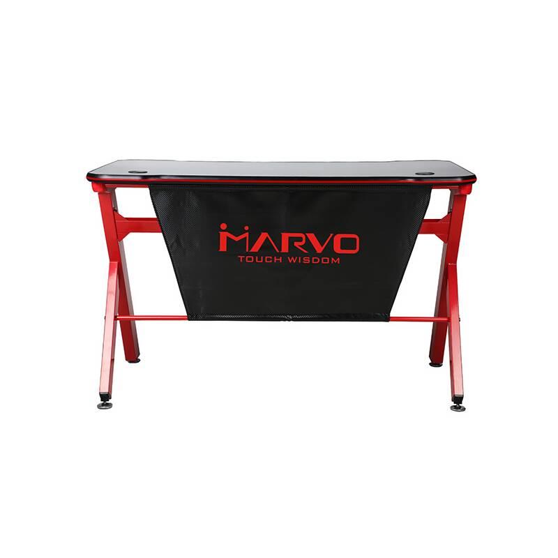 Herní stůl Marvo DE-03, 120x61 cm, podsvícený černý červený
