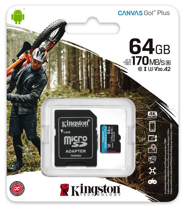 Paměťová karta Kingston Canvas Go! Plus MicroSDXC 64GB UHS-I U3 adaptér