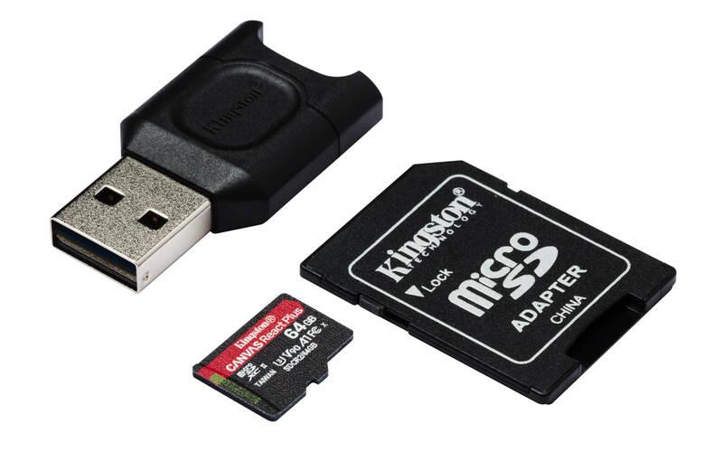 Paměťová karta Kingston Canvas React Plus MicroSDXC 64GB UHS-II U3 adaptér čtečka