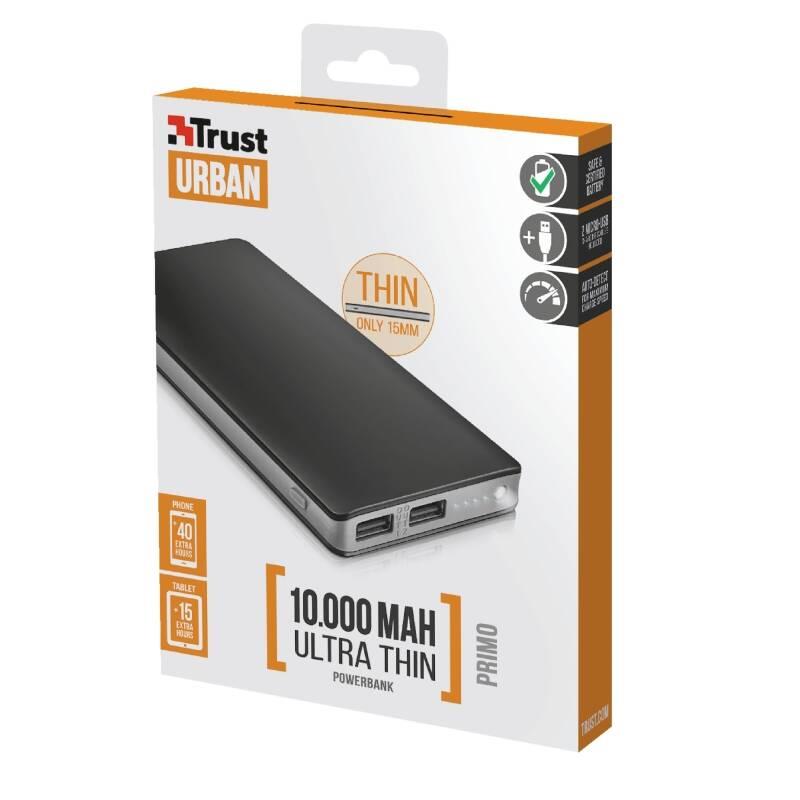 Powerbank Trust Primo Thin 10.000mAh černá