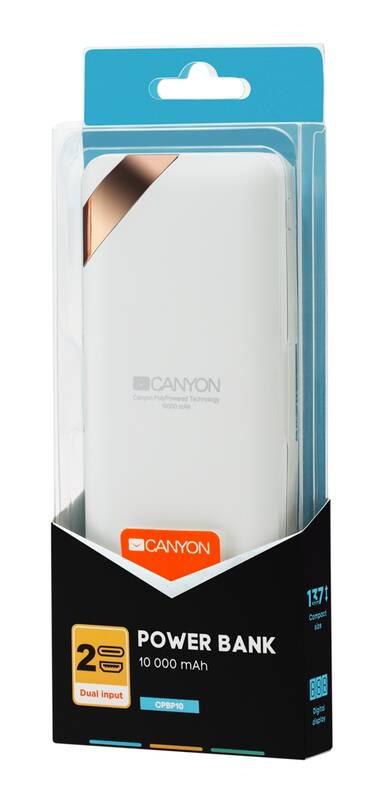 Powerbank Canyon 10000 mAh, USB-C, s digitálnim displejem bílá