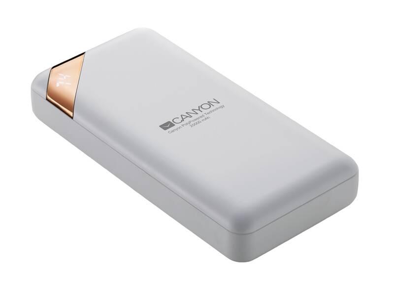 Powerbank Canyon 20000 mAh, USB-C, s digitálnim displejem bílá