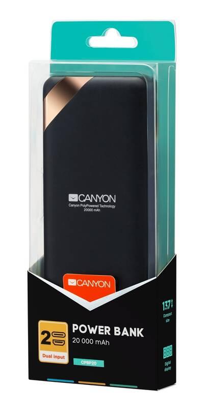 Powerbank Canyon 20000 mAh, USB-C, s digitálnim displejem černá