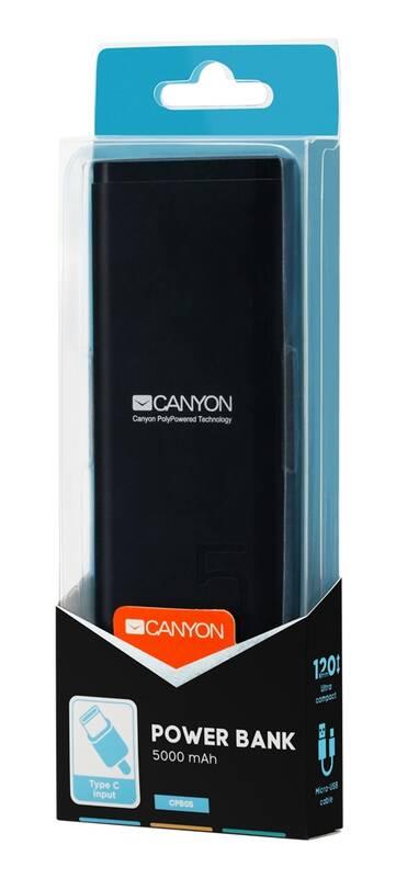 Powerbank Canyon 5000 mAh, USB-C černá, Powerbank, Canyon, 5000, mAh, USB-C, černá