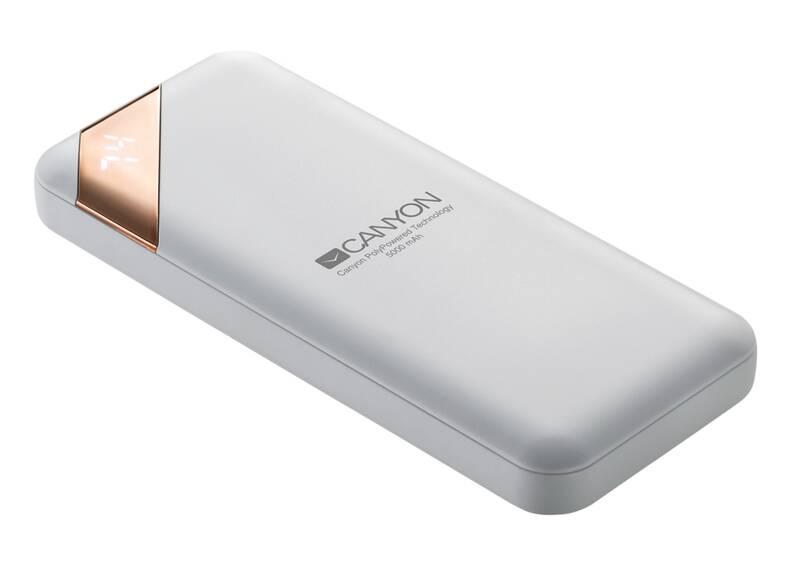 Powerbank Canyon 5000 mAh, USB-C, s digitálnim displejem bílá