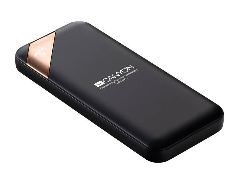Powerbank Canyon 5000 mAh, USB-C, s digitálnim displejem černá