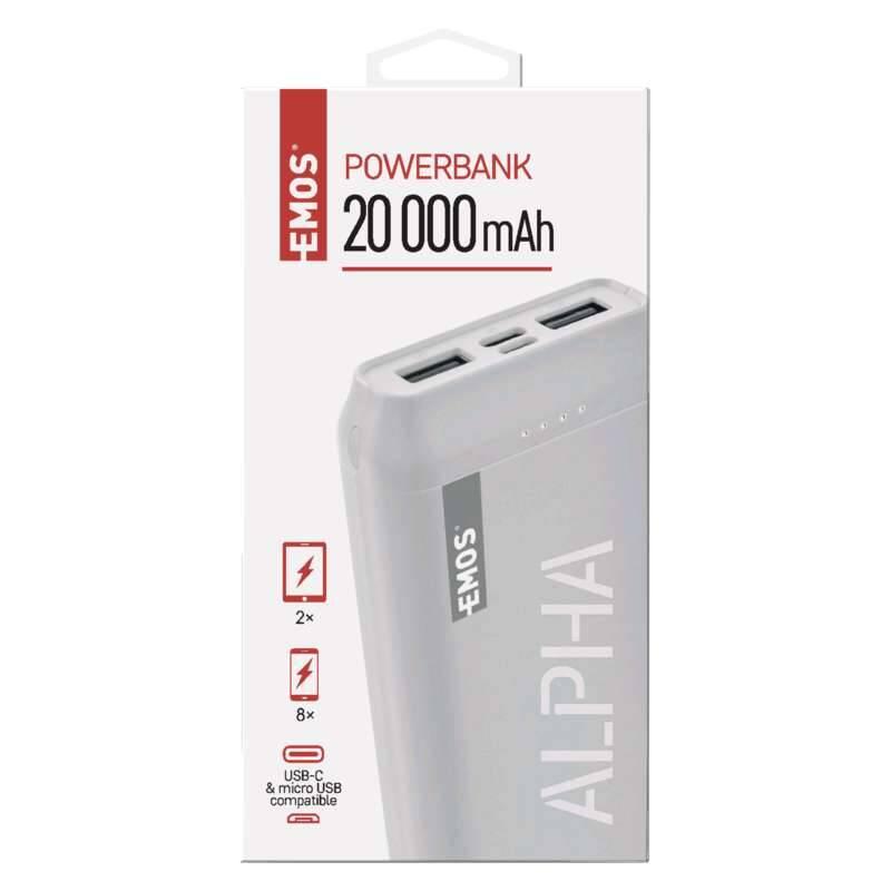 Powerbank EMOS Alpha 20, 20000 mAh, USB-C bílá