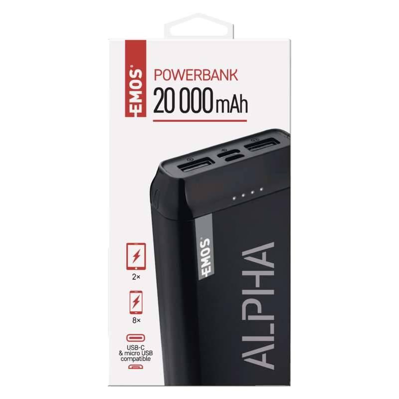 Powerbank EMOS Alpha 20, 20000 mAh, USB-C černá, Powerbank, EMOS, Alpha, 20, 20000, mAh, USB-C, černá