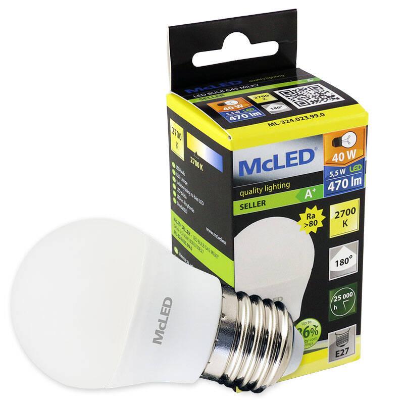 Žárovka LED McLED kapka, 5,5W, E27, teplá bílá, Žárovka, LED, McLED, kapka, 5,5W, E27, teplá, bílá