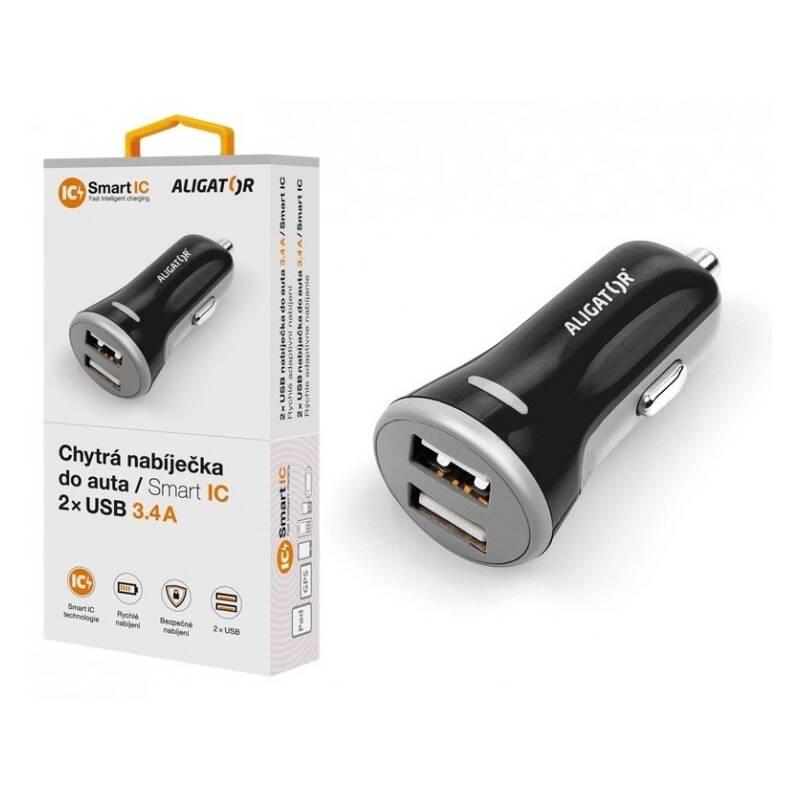 Adaptér do auta Aligator 2xUSB, smart IC, 3,4A černý